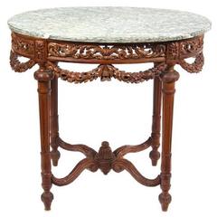 Louis XVI Style Carved Fruitwood Marble-Top Center Table, Mid-19th Century 9