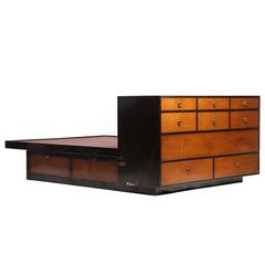 Custom Queen Platform Bed with Cabinet by Edward Wormley 4