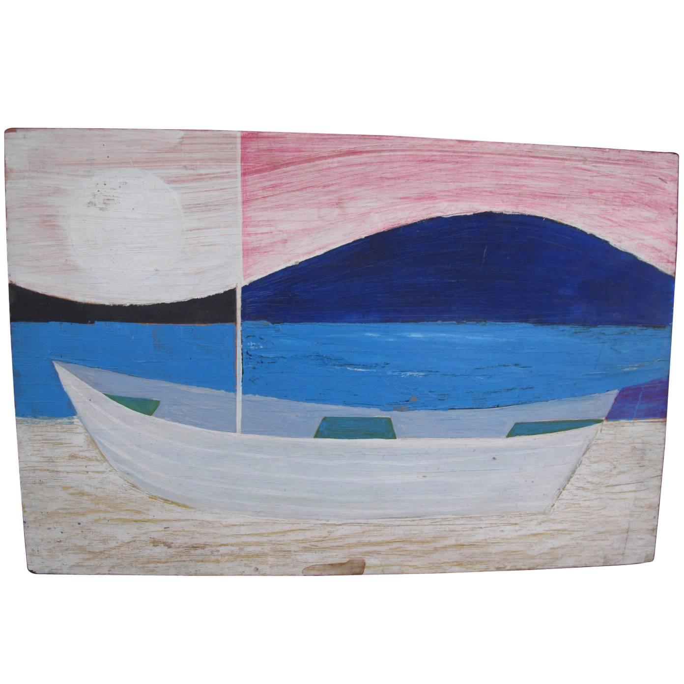 Robert Blanchard Boat Painting, Oil on Board