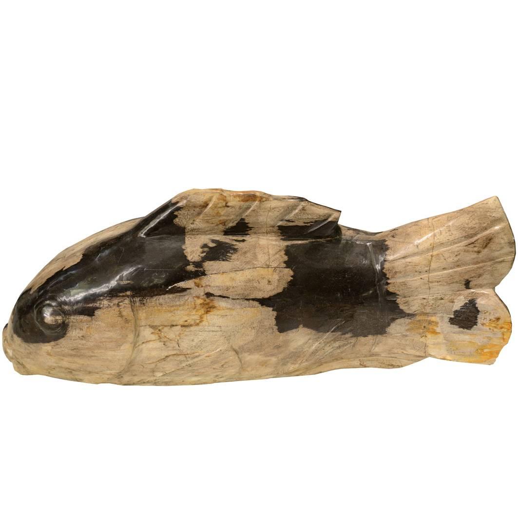 Fishes in Petrified Wood Sculpture Exceptional Piece