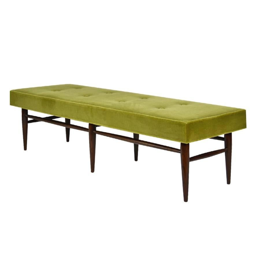 Mid-Century Modern Bench in Chartreuse Mohair