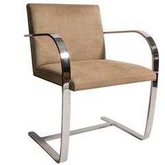Brno Chair with Original Suede Upholstery and Chrome Frame by Mies Van Der Rohe
