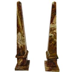 Pair of Late 19th Century Jasper Stone Obelisks