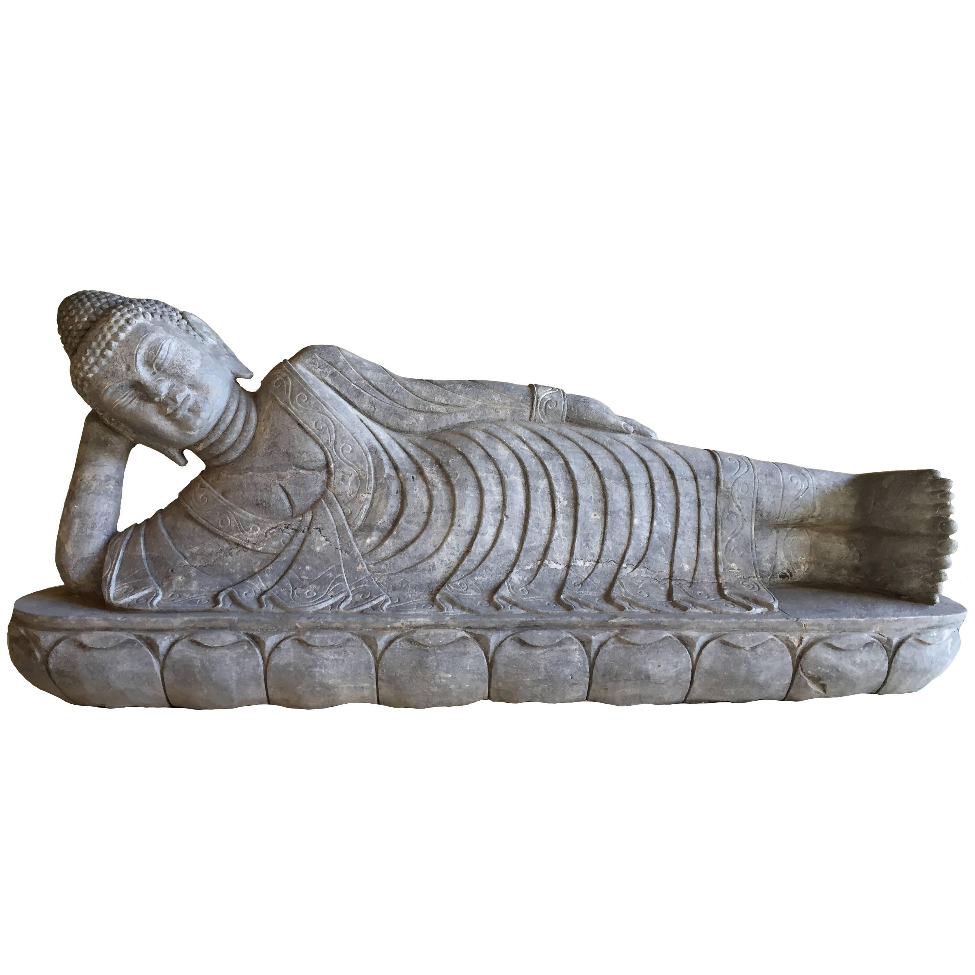 Reclining Buddha, Stone Garden Statue For Sale