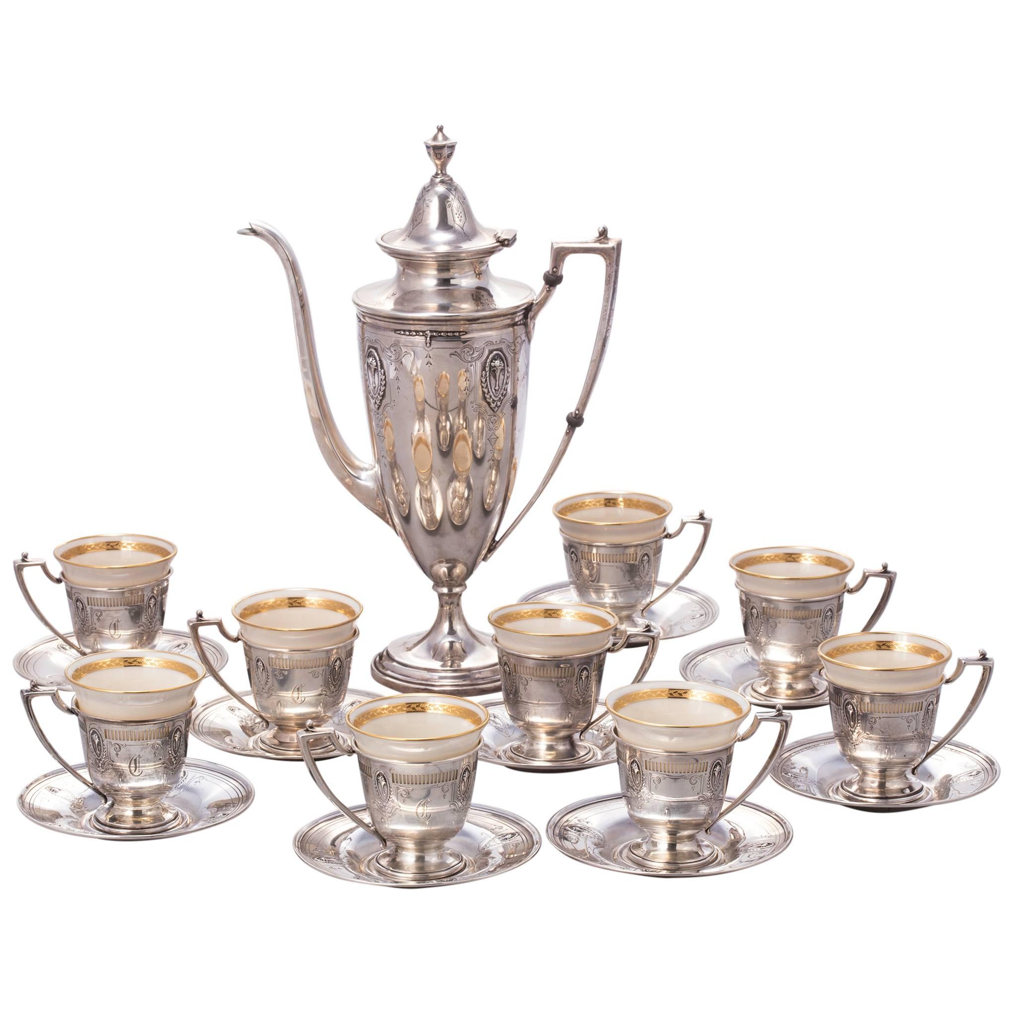 Coffee Demitasse Set, Sterling Silver For Sale