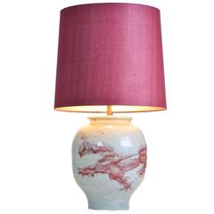 Chinese White and Pink Crackle Vase Mounted as Lamp