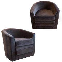 Barrell Back Swivel Chairs In Charcoal Gray Velveteen