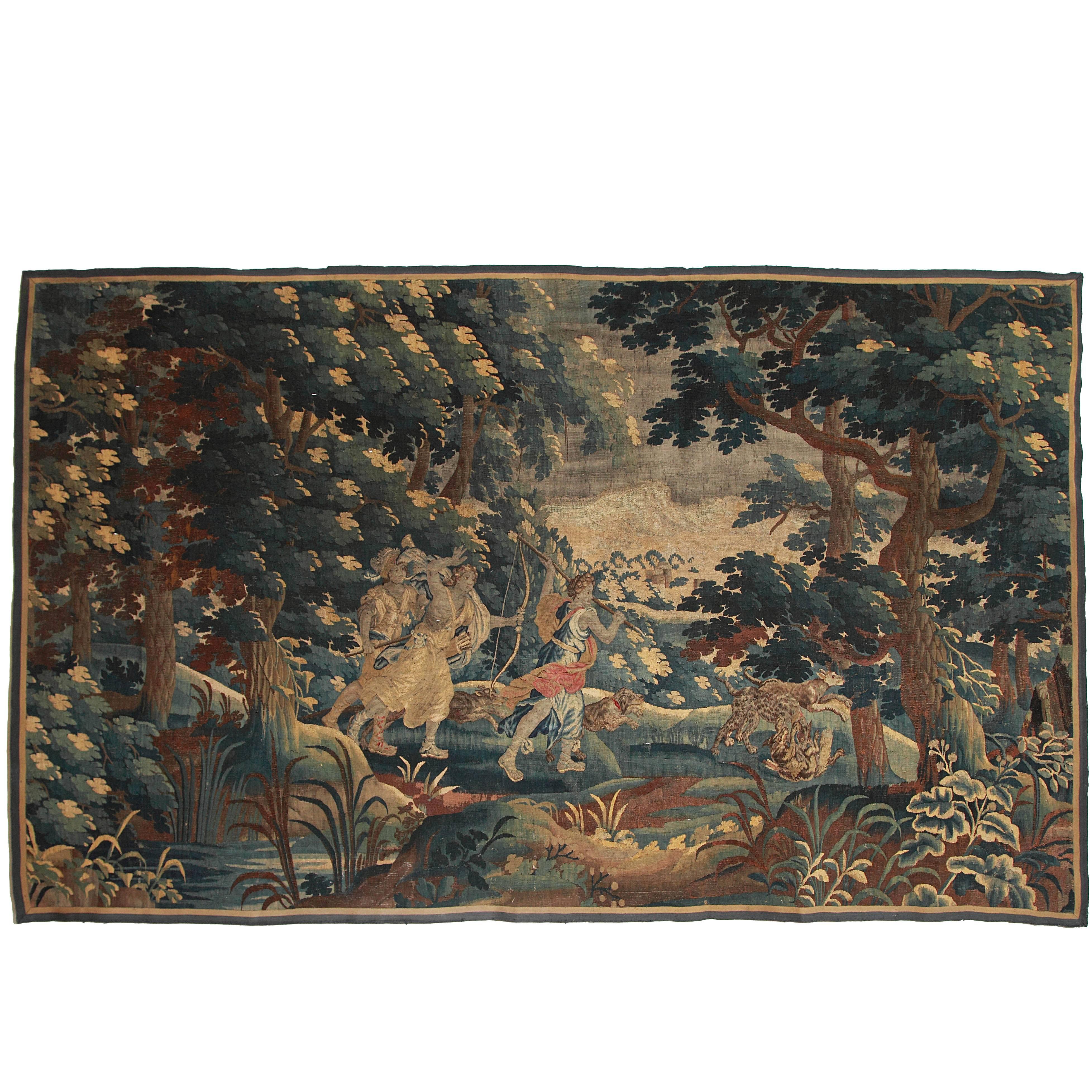 18th Century Aubusson Tapestry Featuring Diana, Goddess of the Hunt