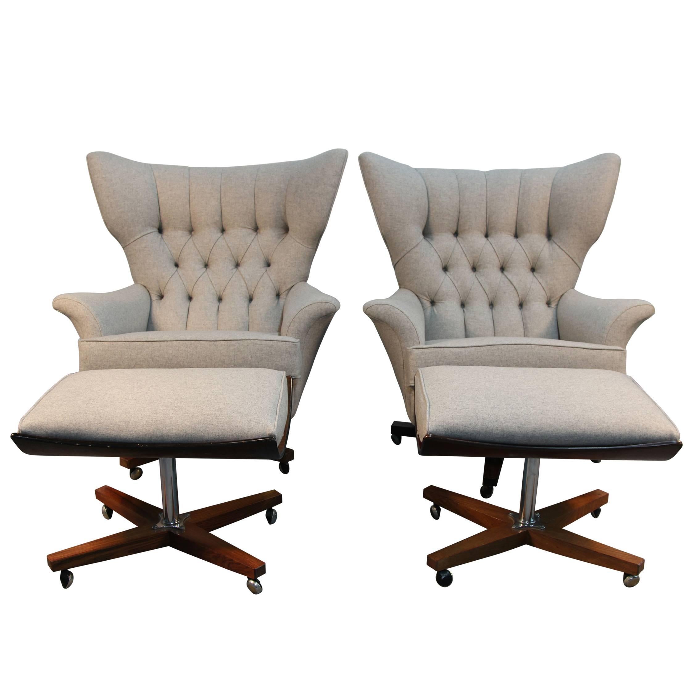 Pair of G-Plan Blofeld Lounge Chairs with Matching Ottomans