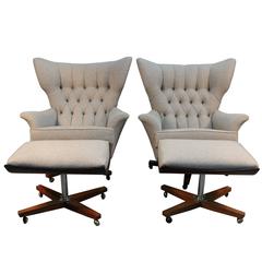 Vintage Pair of G-Plan Blofeld Lounge Chairs with Matching Ottomans