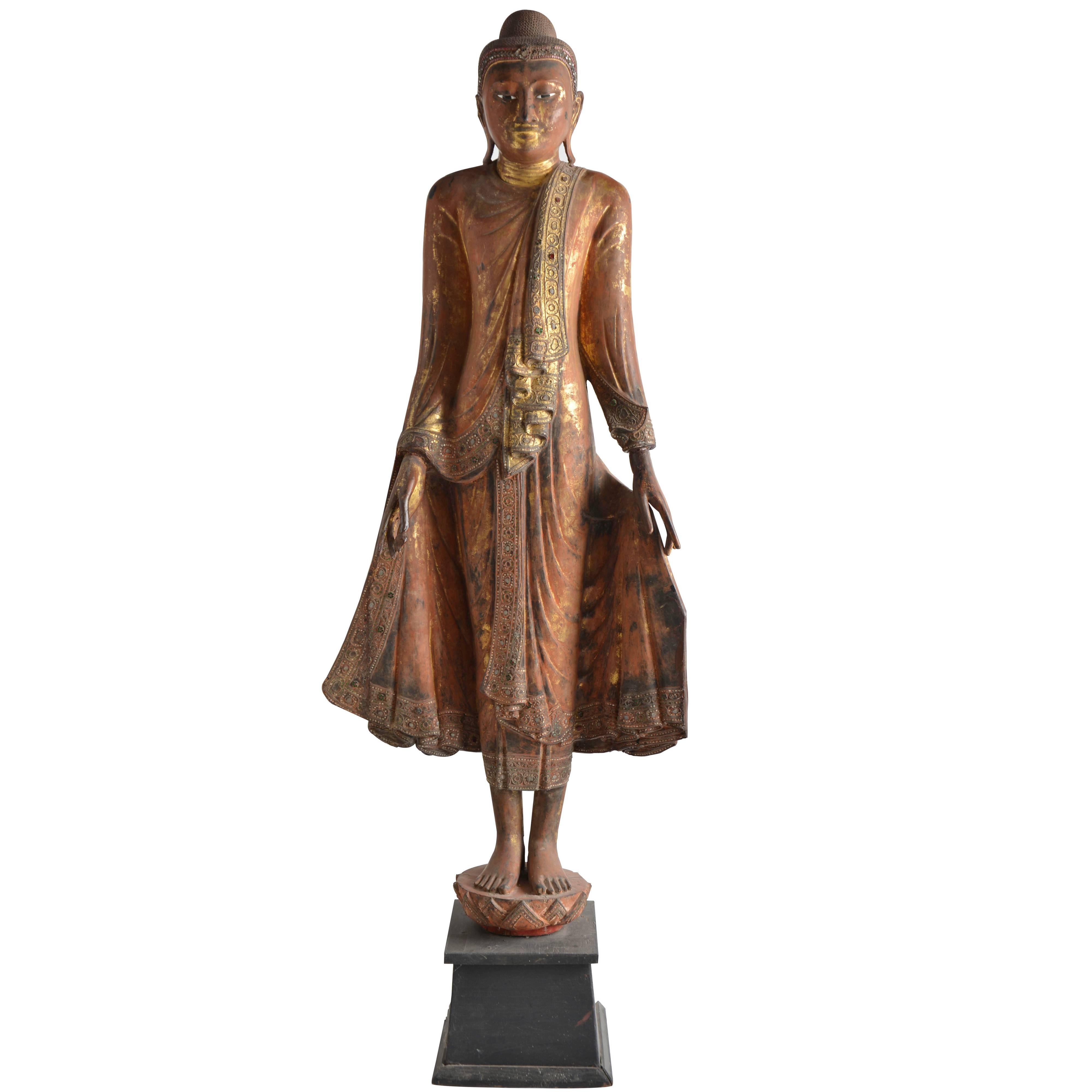 Large Standing Sculpture of Burmese Buddha, 19th Century For Sale