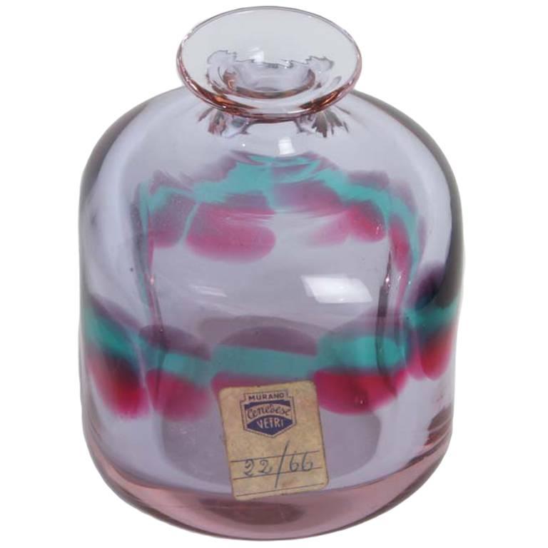 Vase Cenedese 1968 Antonio da Ros Uranium Glass with Color Murrines For Sale