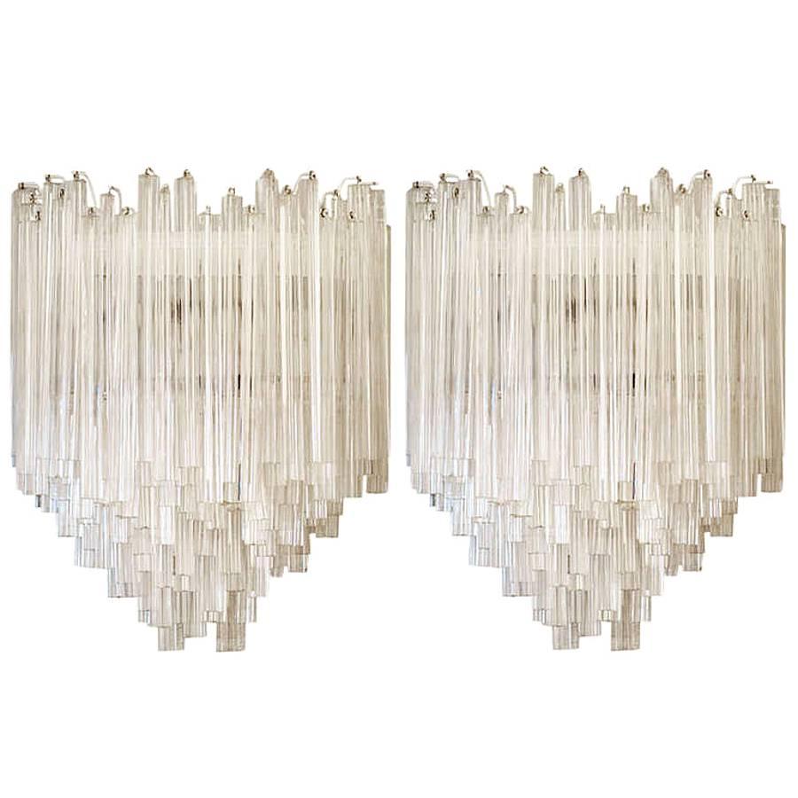 Large Pair of Venini Murano Glass Sconces For Sale