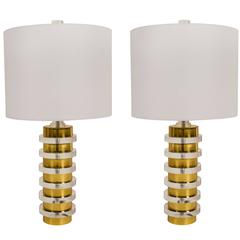Pair of Cylindrical Art Deco Inspired Table Lamps