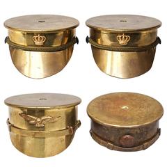 Antique Collection of Four Brass 'Trench Art' Military Caps or Kepis WWI