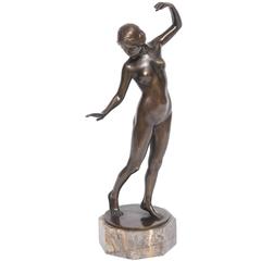 Art Deco Bronze of Nude Female Listed Artist Marta Freystadt, Germany, 1920s