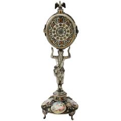 1880s Antique Austrian Silver and Enamel Clock