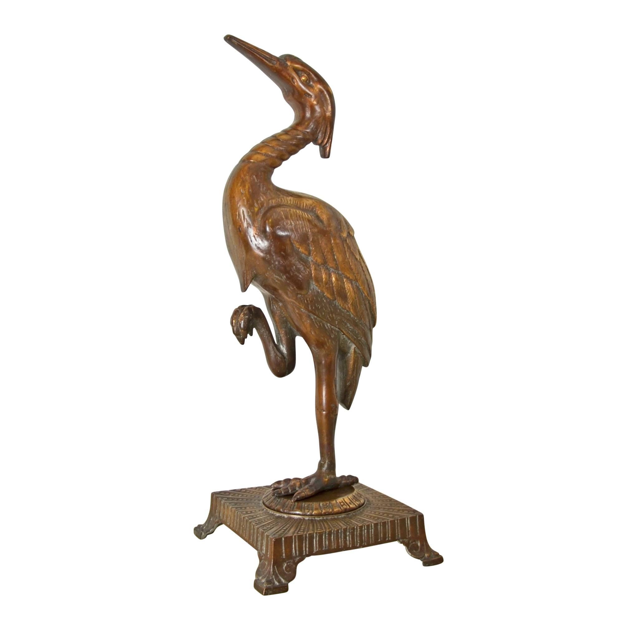 Cast Red Brass Egret Statue, circa 1905