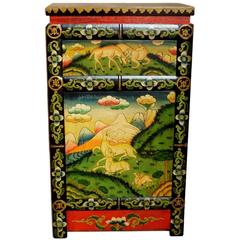 Hand-Painted Tibetan Chest or Night Stand