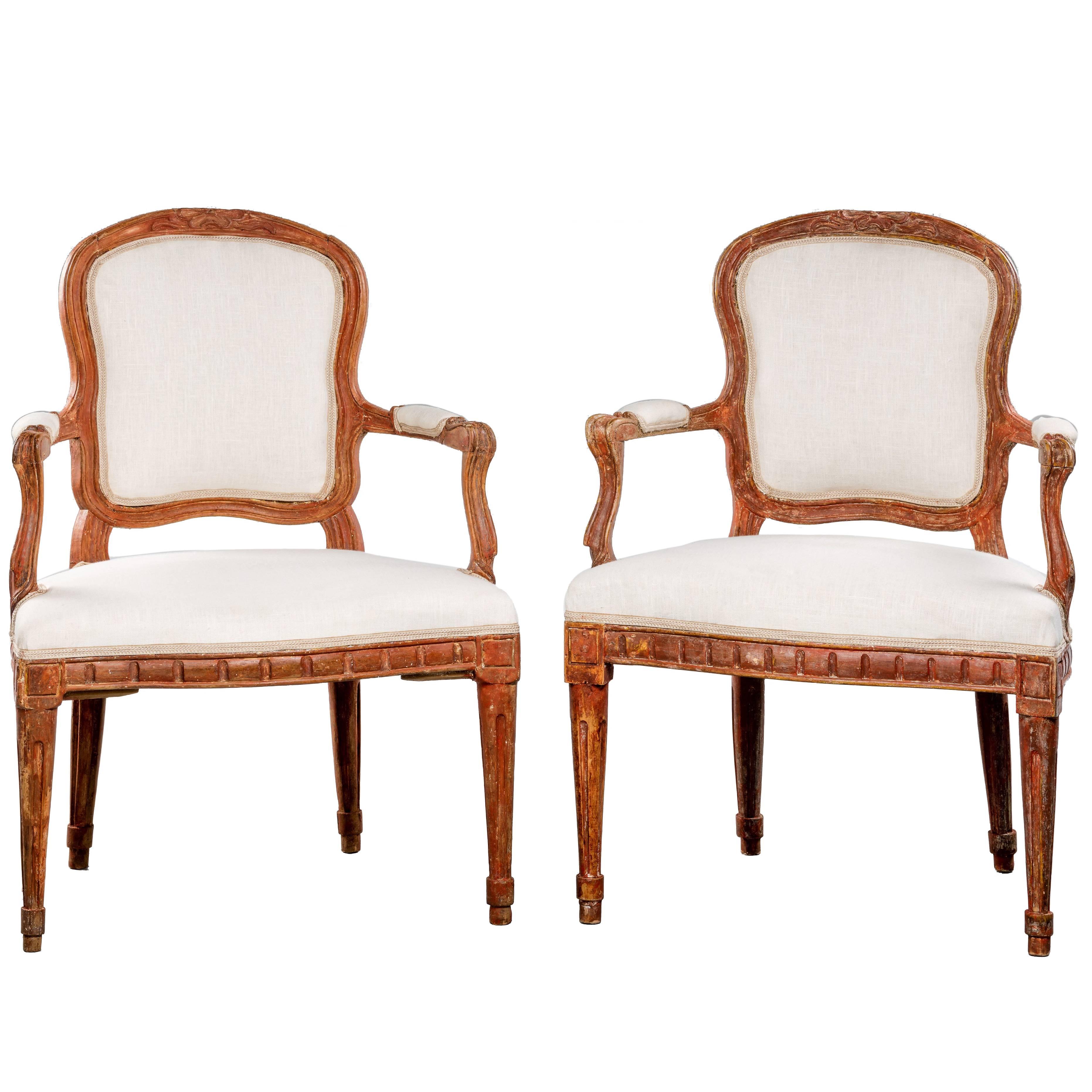 Pair of 18th Century Beech Louis XVI Chairs