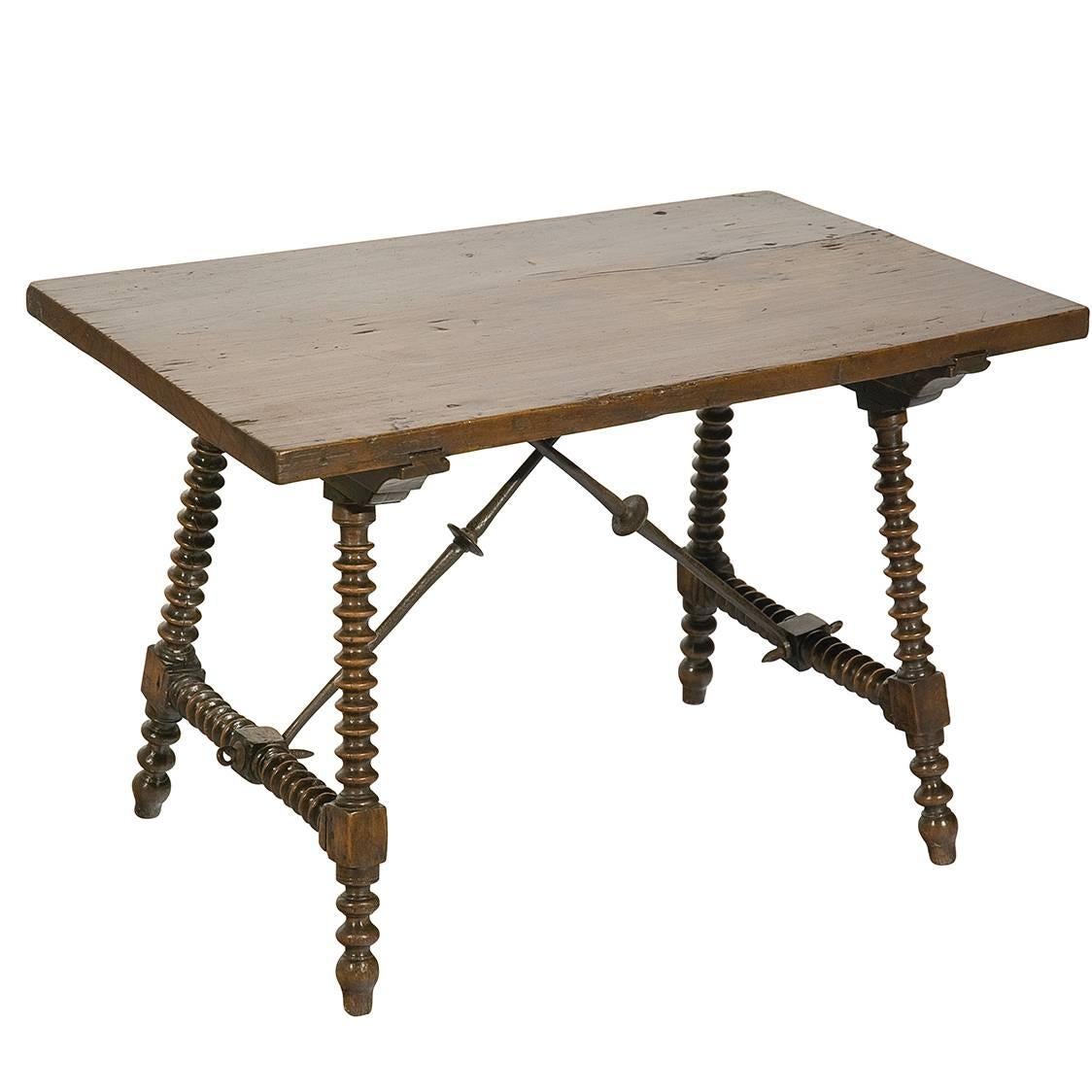 18th Century Spanish Carved Walnut and Wrought Iron Table For Sale