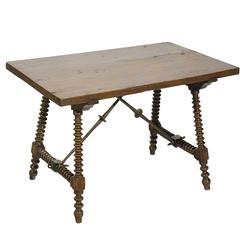 18th Century Spanish Carved Walnut and Wrought Iron Table
