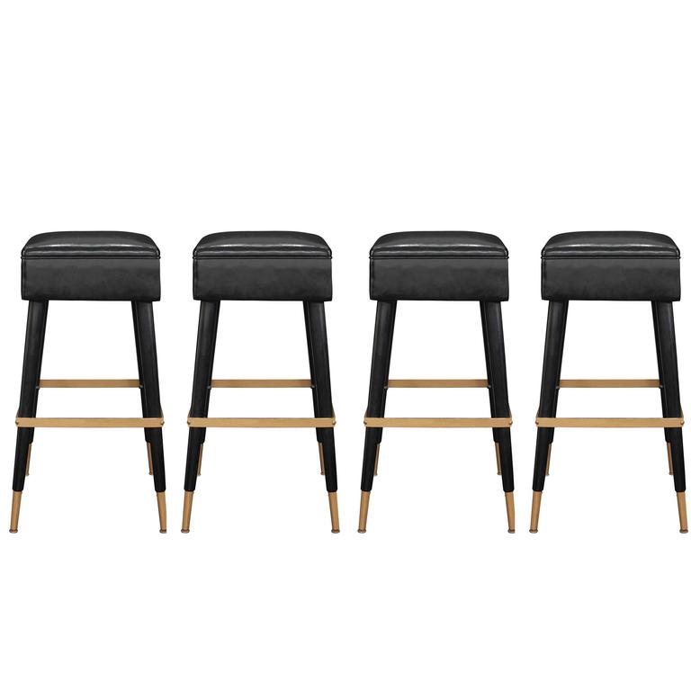 Set of Four Chic Bar Stools with Brass Sabots and Footrests at 1stDibs