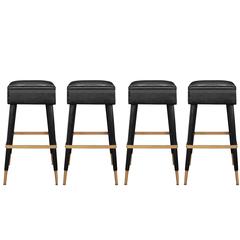 Set of Four Chic Bar Stools with Brass Sabots and Footrests
