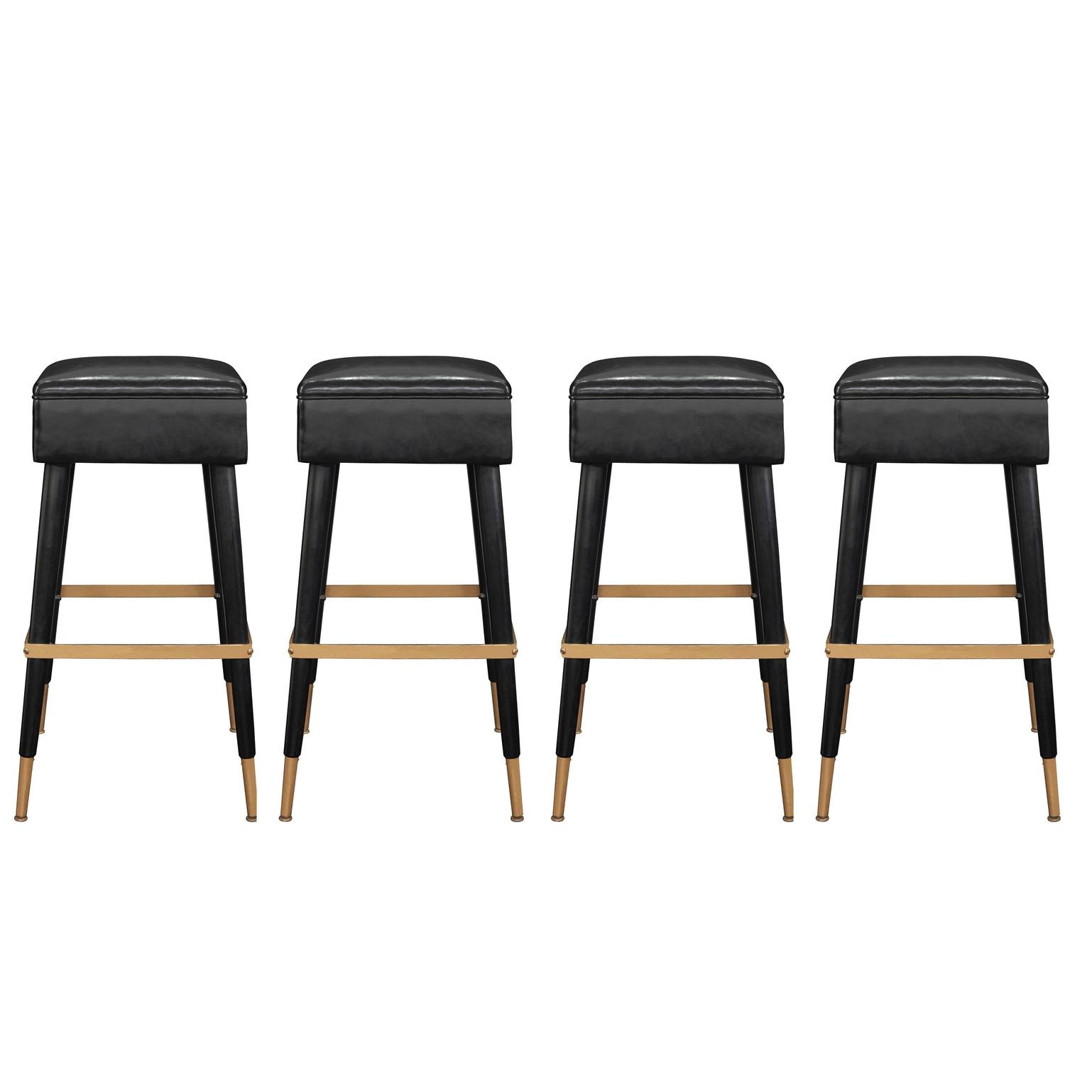 Set Of Four Chic Bar Stools With Brass Sabots And Footrests At 1stdibs