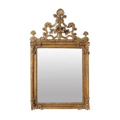 Italian 19th Century Richly Carved Painted Wood Mirror with Traces of Gilding