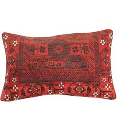 Antique Baluch Persian Tribal Pillow, Unusual Design with Saturated Red Color