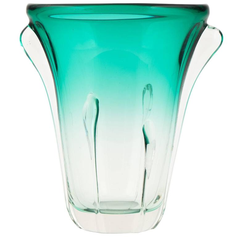 Murano Ombré Teal Glass Vase at 1stDibs