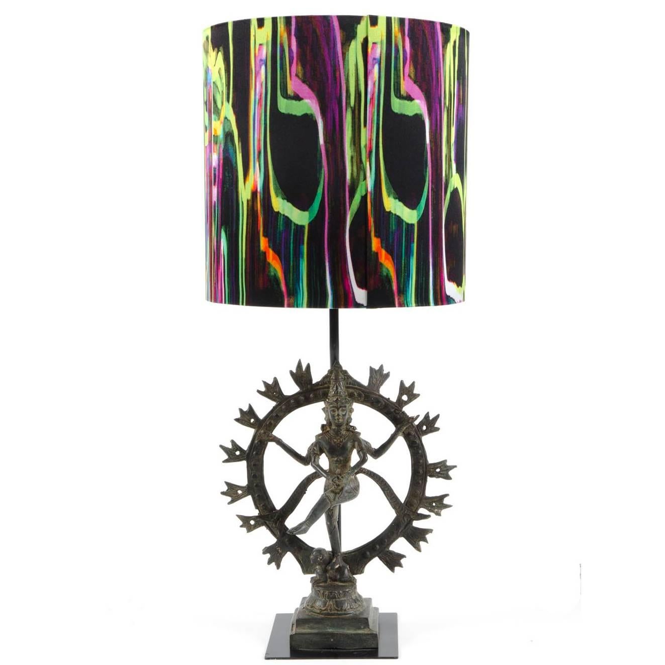 Lamp Base Shiva Nataraja with Silk Lamp Shade For Sale