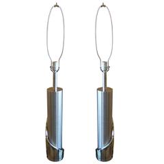 Pair of Modern Cylindrical Chrome Laurel Lamps 1