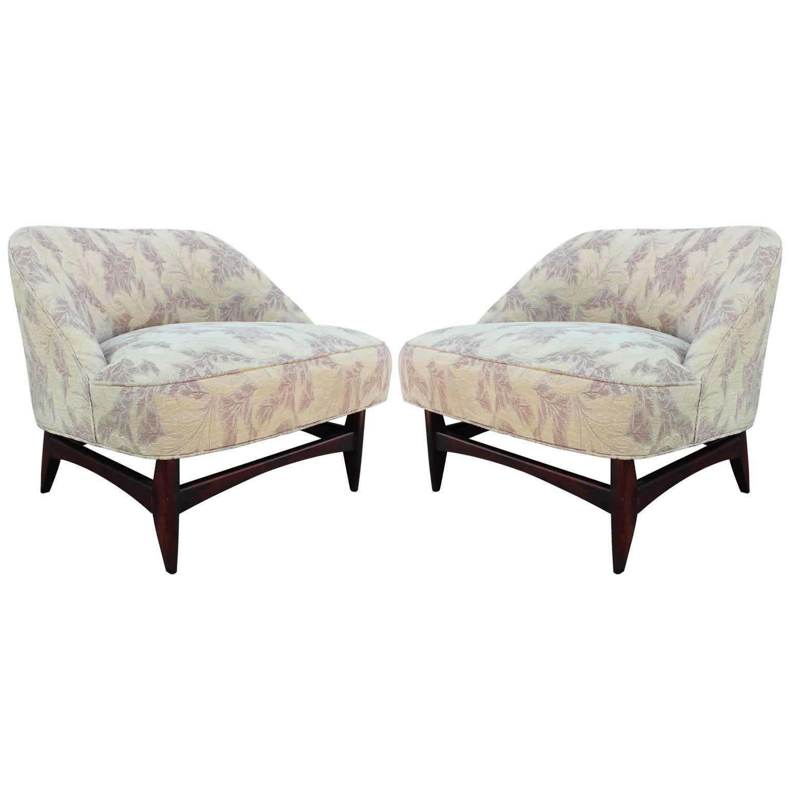 Elegant Mid Century Modern Pair of Low Profile Slipper Lounge Chairs