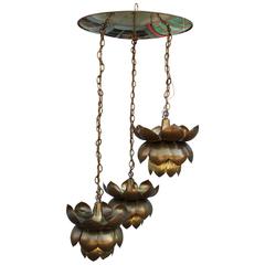 Vintage Stunning Brass Lotus Chandelier by Feldman