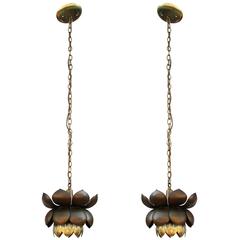Pair of Brass Lotus Pendants by Fledman