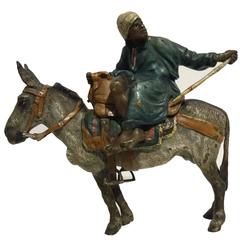 Franz Bergman Polychromed Vienna Bronze of Nubian On Donkey, circa 1900