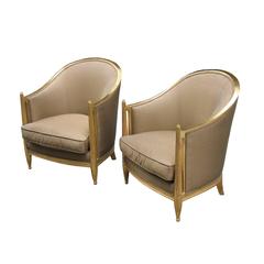 Pair of French Art Deco Bergères, Style of Paul Follot