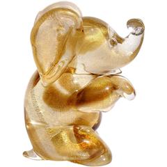 Archimede Seguso Murano Gold Amber Spots Italian Art Glass Elephant Figurine