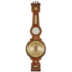 Rare Very Large Inlaid Late Regency Rosewood Clock Barometer