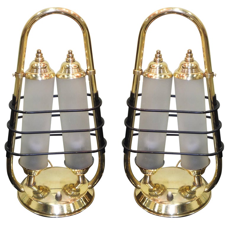 Pair of 1950s Italian Brass Table Lanterns For Sale at 1stDibs table