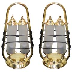Pair of 1950s Italian Brass Table Lanterns 4