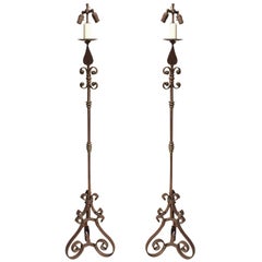 Pair of American Arts and Crafts Wrought Iron Floor Lamps
