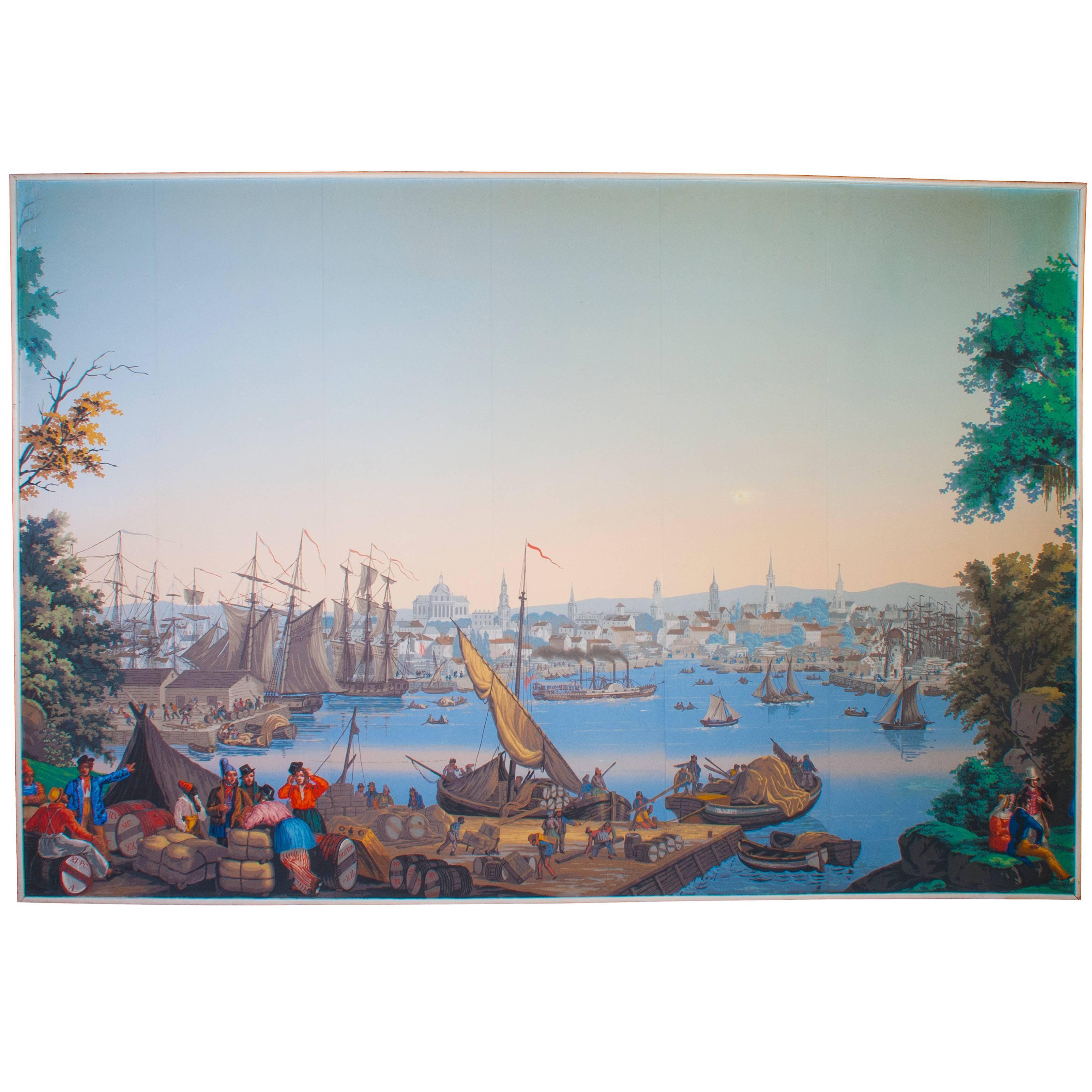 Rare panneau de Zuber "Boston Harbor