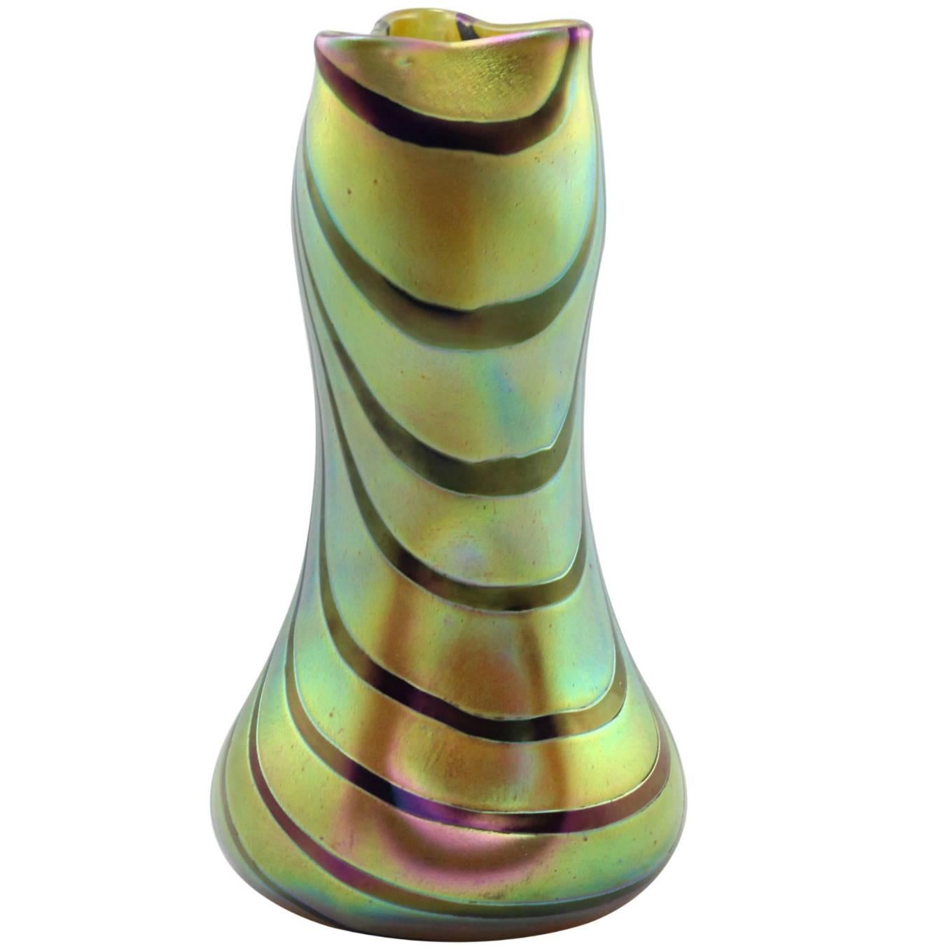 Early 20th Century Striped Iridescent Glass Vase by Kralik For Sale