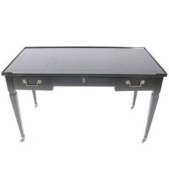 Neoclassical Desk by Baker in Black Lacquer and Brass