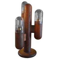 Wood Table Cactus Lamp