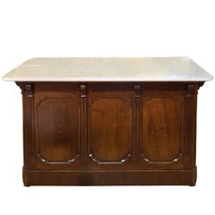 Italian Wood and Marble Counter with Drawers