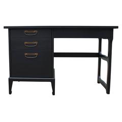 Vintage Modern Ebonized Desk with Brass Hardware by American of Martinsville